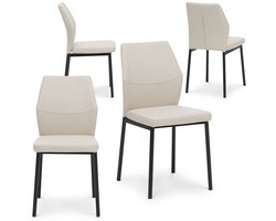 Eetkamerstoelen VANORA set van 4, beige - comfortabele gestoffeerde stoelen met zwart metalen frame, gemakkelijk te onderhouden stoffen bekleding, modern ontwerp voor eethoek & keuken - set met hoofdafbeelding