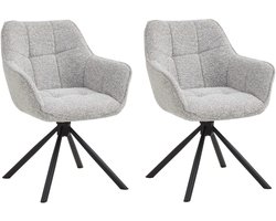 Eetkamerstoelen – Vergaderstoelen – Stoelen – Draaibaar – Met Armleuning – Set van 2 – Naturel/Créme – Comfortabele Stoelen met Zwarte Metalen Poten – Moderne Design Stoelen voor Eetkamer en Kantoor