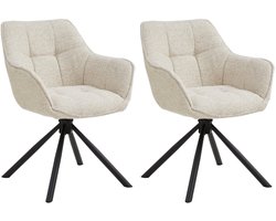 Eetkamerstoelen – Vergaderstoelen – Stoelen – Draaibaar – Met Armleuning – Set van 2 – Taupe/Zand – Comfortabele Stoelen met Zwarte Metalen Poten – Moderne Design Stoelen voor Eetkamer en Kantoor