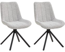 Eetkamerstoelen – Vergaderstoelen – Stoelen – Draaibaar – Set van 2 – Naturel/Créme – Comfortabele Stoelen met Zwarte Metalen Poten – Moderne Design Stoelen voor Eetkamer en Kantoor