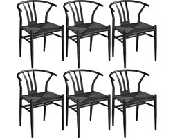 Eetkamerstoelen, Y-stoel, rotan stoel met metalen frame, middeleeuwse eetkamerstoelen, leunstoel met geweven zitting, ruimtebesparende Y-stoel, armleuningstoel, zwart