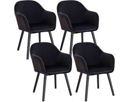 Eetkamerstoelen - Zwart Velvet - Kuipstoelen - Set van 4 - Met rugleuning