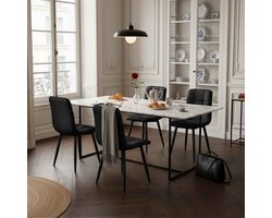 Eetkamerstoelenset (4 stuks) - Fluwelen stof - ADFBL - Moderne stoelen met zwarte metalen poten - Zacht beklede kuipstoelen - Ergonomisch ontwerp - Zwart