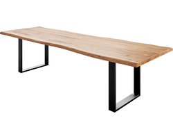 Eetkamertafel Classic-Edge acacia natuur 300x100 Frame schuin metaal zwart