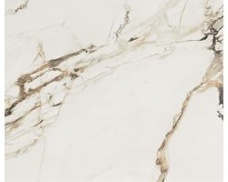 Eetkamertafel Edge keramiek Calacatta Luxe wit-goud-grijs 180-220x100 spider vlak staal RVS uitschuifbaar