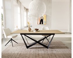 Eetkamertafel Edge keramiek Laminam® Sabbia eiken kleur 180-220x100 spider vlak staal zwart uitschuifbaar