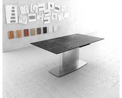 Eetkamertafel Edge keramiek Laminam®Nero Greco grijs 180-220x100 Wave RVS uitschuifbaar