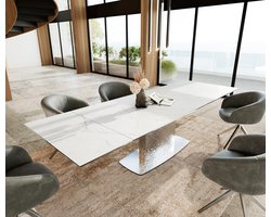 Eetkamertafel Edge keramiek Laminam®Statuarietto Weiß 200-300x100 Wave RVS uitschuifbaar