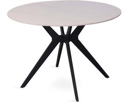 Eetkamertafel Jody Wit - Metaal - Steen - Rond - 110x110 - Hoogte 75.5 cm