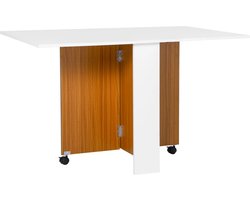 Eetkamertafel - Klaptafel - Opvouwbaar -Verrijdbaar - teak + wit - 120 cm x 80 cm x 73 cm