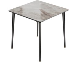 Eetkamertafel – Marmeren Tafel – Vierkante Eettafel – Compacte Tafel – Sintered Stone Blad – Robuuste Metalen Poot – 80x80 cm - Glanzend grijs