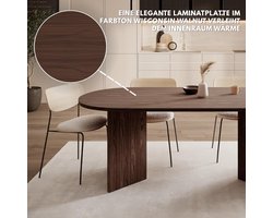 Eetkamertafel Noaahome OVO Luxe – Ovale Houten Tafel 204x90 cm – Wisconsin Walnoot – Moderne Keukentafel & Design Eettafel – Massieve Look – Stabiel, Elegant & Ruimtebesparend Ontwerp – 6 tot 8 Personen