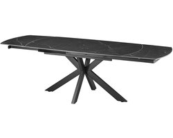 Eetkamertafel uitschuifbaar Zephyra Zwart - Steen - Ovaal - 160x90cm - Hoogte 75 cm