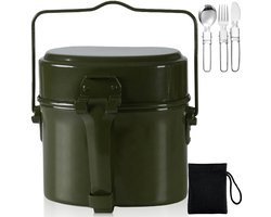 eetservies, hittebestendig, campingkookgerei, outdoor, met opvouwbaar mes, vork en lepel, campingservies van aluminium met inklapbare handgrepen, geschikt voor 1-2 personen