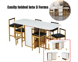 Eetset, (set met eettafel, 6 stoelen), opklapbare eettafel, uitbreidbare eettafel, multifunctionele uitschuifbare eettafel, eetkamerstoelen