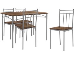 Eetset voor 4 personen 5-delig met eettafel en 4 stoelen bruin hout ML design