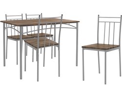 Eetset voor 4 personen 5-delig met eettafel en 4 stoelen bruin hout ML design