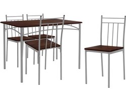 Eetset voor 4 personen 5-delig met eettafel en 4 stoelen donkerbruin hout ML design