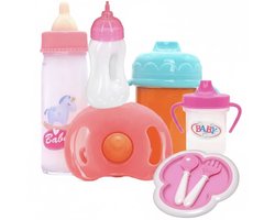 Eetsetje Geschikt voor Baby Born – Flesjes, Bordje & Lepeltje + 2 Magic Flesjes – Accessoires voor Babypop (36–43 cm)