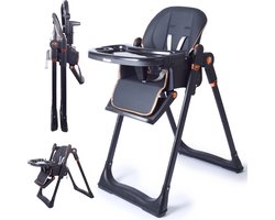 Eetstoel Baby - Kinderstoel - Inklapbaar- Verstelbare Baby Eetstoel - Peuterstoel - Stoelverhoger - Zwart