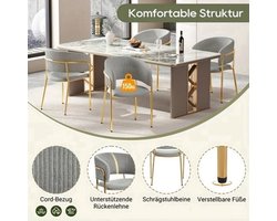Eetstoel – Eetkamerstoel – Kuipstoel – Stoel – Meubel – Modern Design – Grijze Zitting Met Wit Marmer Onderstel – Onderhoudsvriendelijk & Compact