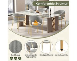 Eetstoel – Eetkamerstoel – Kuipstoel – Stoel – Meubel – Modern Design – Grijze Zitting Met Wit Marmer Onderstel – Onderhoudsvriendelijk & Compact