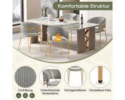 Eetstoel – Eetkamerstoel – Kuipstoel – Stoel – Meubel – Modern Design – Grijze Zitting Met Wit Marmer Onderstel – Onderhoudsvriendelijk & Compact