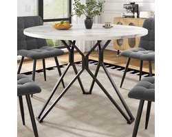 Eettafel 100 × 100 × 76 cm - Rond met Marmerlook - MDF en Metaal - Zwart