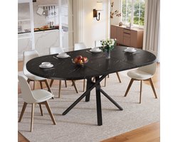 Eettafel 100-140 × 100 × 75,5 cm - Uitschuifbaar met X-poot - MDF en Metaal - Zwart