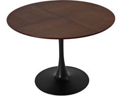 Eettafel 120x120x75cm Tafel Bruin MDF Staal Vier Patchwork Bladen Ronde Tafel Stabiele Basis Modern Ontwerp Eetkamer Woonkamer