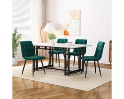 Eettafel 120x70 cm met 4 Stoelen - Zwarte Metaal Poten en Groen Fluweel - Industrohome