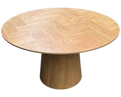 Eettafel - 130cm rond - Visgraat motief - veneer eiken - Bonita - Fishbone