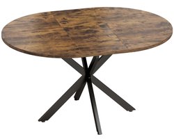 Eettafel 135 × 100 × 75 cm (ovale tafel) , Bruin metalen frame, geschikt voor ca. 4-6 personen, geschikt voor eetkamer, keuken en woonkamer.
