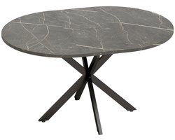 Eettafel 135 × 100 × 75 cm (ovale tafel) , Grijs metalen frame, geschikt voor ca. 4-6 personen, geschikt voor eetkamer, keuken en woonkamer.