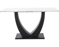 Eettafel 140 x 75,5 cm (1 stuk), keukentafel, metalen frame, rechthoekige eettafel met marmerpatroon en verstelbare poten voor eetkamer/woonkamer, wit/zwart