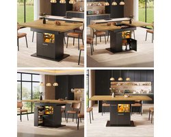 Eettafel 140x80 cm Met LED Verlichting - Uitschuifbare Eettafel Met Kast En Glazen Legplanken - Moderne Ruimtebesparende Tafel Voor Kleine Woning, Keuken En Woonkamer - Zwart