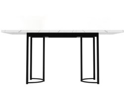 Eettafel 140x80x75cm Rechthoekige Uitschuifbare Tafel Wit Zwart MDF Marmerlook Metalen Poten Modern Design Ruimtebesparend Voor Keuken En Woonkamer