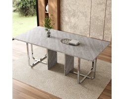 Eettafel 180x80 cm - Moderne Grote Eettafel Voor 6 Personen - Rechthoekige Tafel Met Stevige Metalen Poten - Industriële Tafel Voor Keuken Woonkamer Kantoor - Grijs Zilver