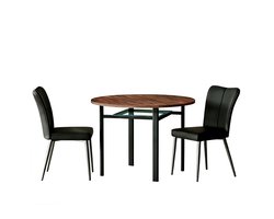 Eettafel 2 Stoelen 100x100x76 cm Ronde Eettafel Set Bruin Zwart Glas Metaal PU Leer Modern Minimalistisch Voor Eetkamer Keuken