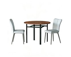 Eettafel 2 Stoelen 100x100x76 cm Ronde Eettafel Set Bruin Zwart Lichtgrijs Glas Metaal PU Leer Modern Minimalistisch Voor Eetkamer Keuken