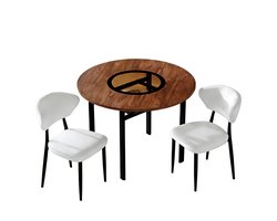 Eettafel 2 Stoelen Set 100x100x76 cm Ronde Eettafel Bruin Zwart Wit Glas Metaal PU Leer Gebogen Rugleuning Modern Minimalistisch Voor Eetkamer Keuken