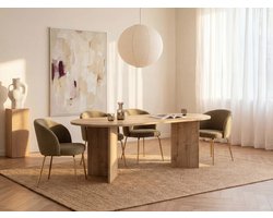 Eettafel 200x90 cm – 8 Persoons Ronde Hoek Design Eettafel Licht Naturel Houtlook – Moderne Minimalistische Dining Tafel met 2 Robuuste Poten – 200 x 90 x 74,7 cm – Abkantoor