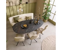 Eettafel 225x115 Nyborg - MDF / HPL Finish Met Marmerlook Decor - Zwart - 225 x 76 x 115 cm (BxHxD)