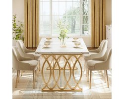 Eettafel 6 Personen - Moderne Rechthoekige Eettafel Wit Goud 160x80x75 cm - Luxe Keukentafel met Kunstmarmer Tafelblad & Gouden Frame - Design Eettafel voor Eetkamer & Keuken - HomeByNicole