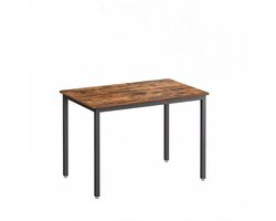 Eettafel 70 x 110 x 77 cm Bruin + Zwart, Keukentafel Werktafel Bureau, Eetkamertafel met Metalen Frame, Industrieel Design, Stevige Tafel voor 4 Personen, voor Eetkamer, Keuken, Kantoor en Woonkamer