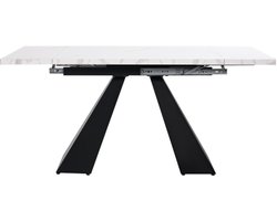 Eettafel 99x74x77cm Rechthoekige Uitschuifbare Tafel Wit Zwart MDF Zuilpoten Modern Design Ruimtebesparend Met Brede Werkruimte Voor Homeoffice En Woonkamer