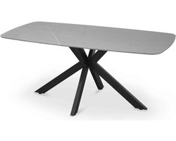 Eettafel 'Apollo' 180 cm Deens Ovaal Steen Grijs, Structuur metaal, blad steen, - Top 10 mm
