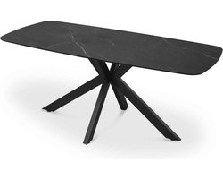 Eettafel 'Apollo' 180 cm Deens Ovaal Steen Zwart, Structuur metaal, blad steen, - Top 10 mm