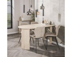 Eettafel Arch 1-side travertin keramiek 140x80 cm - Beige - Japandi