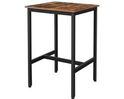 Eettafel Bartafel 60 x 60 x 90 cm Bruin + Zwart Stevig en duurzaam stalen frame Max. draagvermogen 100 kg Met verstelbare voetdoppen en voetensteun Eenvoudig te monteren Compact formaat ruimtebesparend Geschikt voor keuken en eetkamer